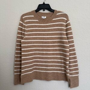 NWT J.Crew Extra Soft Tan White Merino Wool Blend Sweater Size Small Preppy Cozy